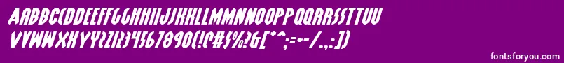 GrendelsMotherExpItalic-fontti – valkoiset fontit violetilla taustalla