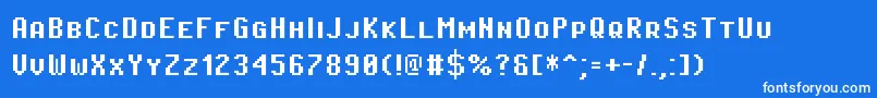 PixeloperatorscBold-Schriftart – Weiße Schriften auf blauem Hintergrund