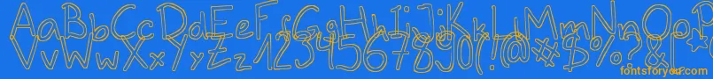 フォントOutlines – オレンジ色の文字が青い背景にあります。