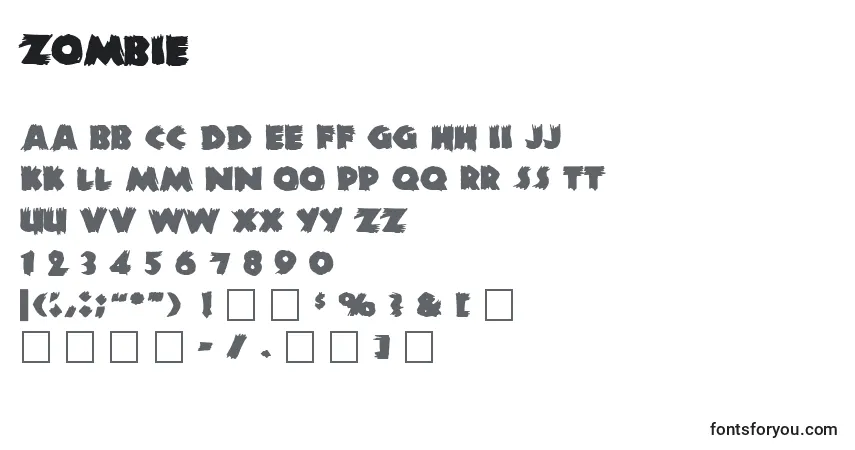 Шрифт Zombie – алфавит, цифры, специальные символы