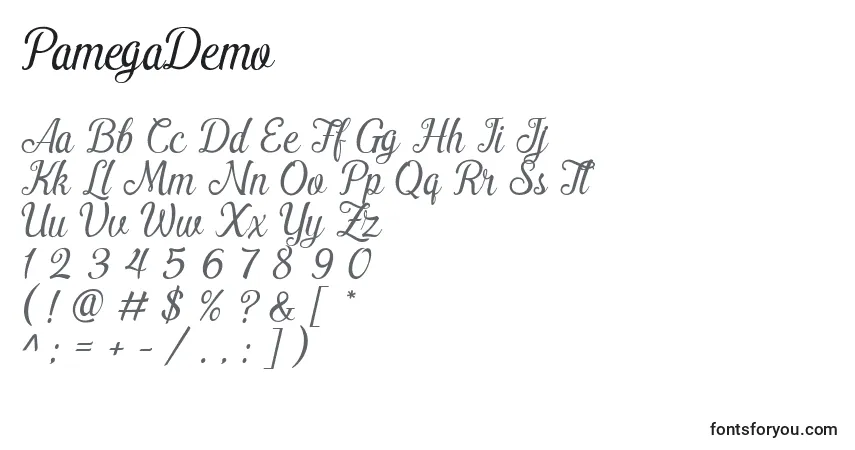 Czcionka PamegaDemo (35105) – alfabet, cyfry, specjalne znaki