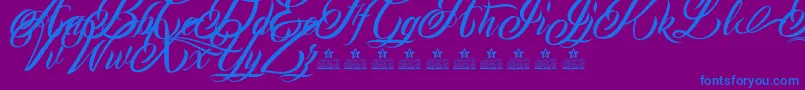 MonCherryPersonalUse-Schriftart – Blaue Schriften auf violettem Hintergrund