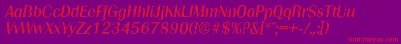 Fonte GrenobleantiqueItalic – fontes vermelhas em um fundo violeta