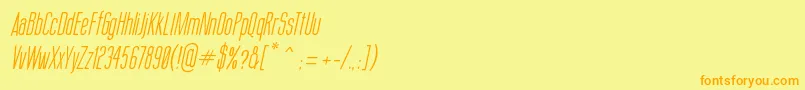 フォントThinCoolItalic – オレンジの文字が黄色の背景にあります。