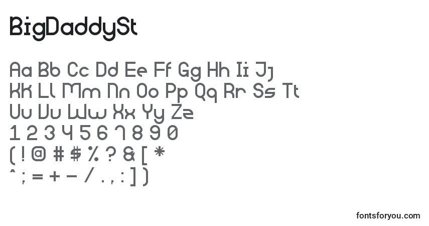 Шрифт BigDaddySt – алфавит, цифры, специальные символы