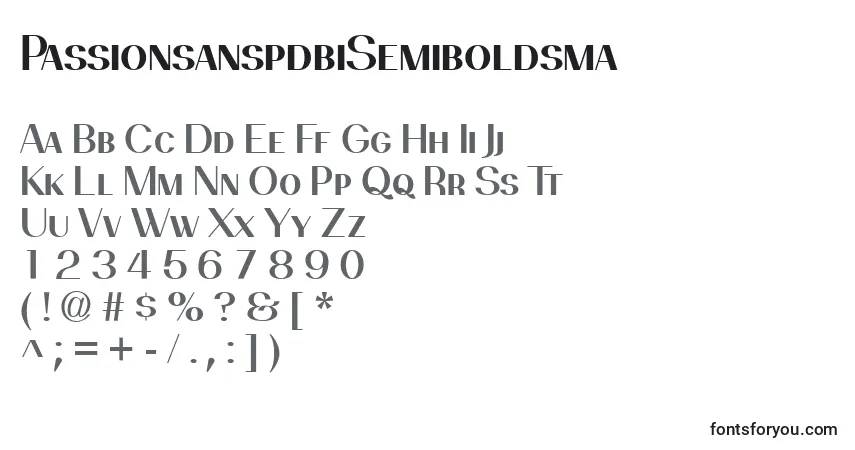 A fonte PassionsanspdbiSemiboldsma – alfabeto, números, caracteres especiais
