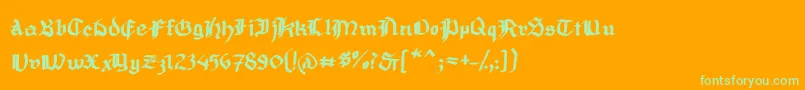 MousefrakturBold-Schriftart – Grüne Schriften auf orangefarbenem Hintergrund