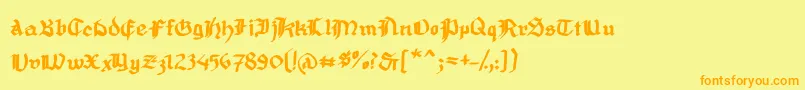 フォントMousefrakturBold – オレンジの文字が黄色の背景にあります。