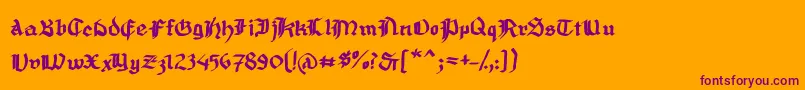 MousefrakturBold-Schriftart – Violette Schriften auf orangefarbenem Hintergrund