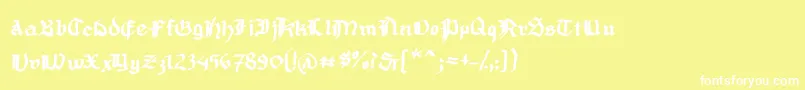 MousefrakturBold-fontti – valkoiset fontit keltaisella taustalla
