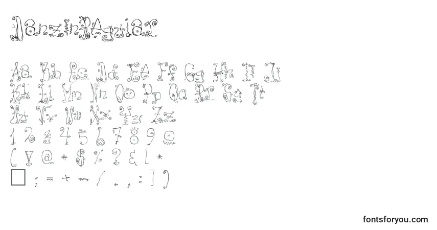 Schriftart DanzinRegular – Alphabet, Zahlen, spezielle Symbole