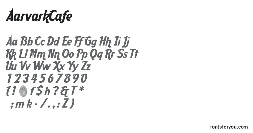 A fonte AarvarkCafe – alfabeto, números, caracteres especiais