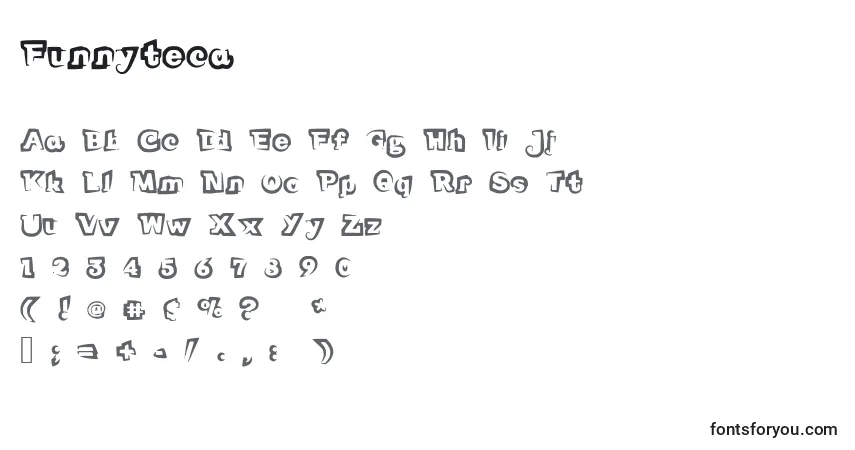Schriftart Funnyteca – Alphabet, Zahlen, spezielle Symbole