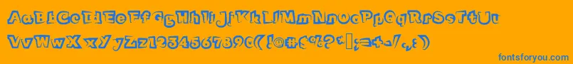 Funnyteca-Schriftart – Blaue Schriften auf orangefarbenem Hintergrund