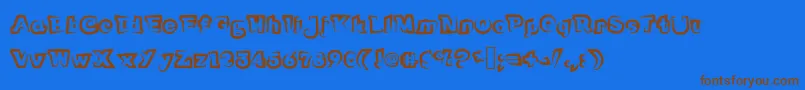 Funnyteca-Schriftart – Braune Schriften auf blauem Hintergrund
