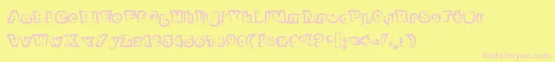 Funnyteca-Schriftart – Rosa Schriften auf gelbem Hintergrund