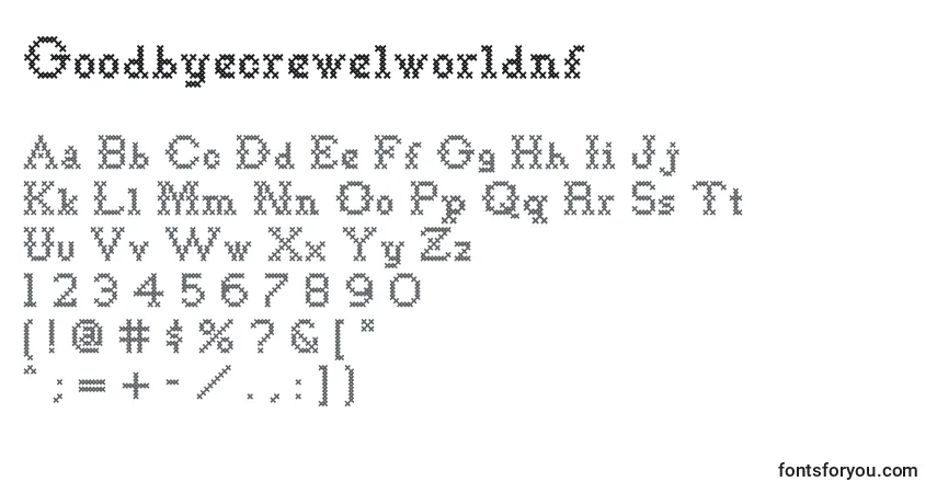 Schriftart Goodbyecrewelworldnf (35145) – Alphabet, Zahlen, spezielle Symbole
