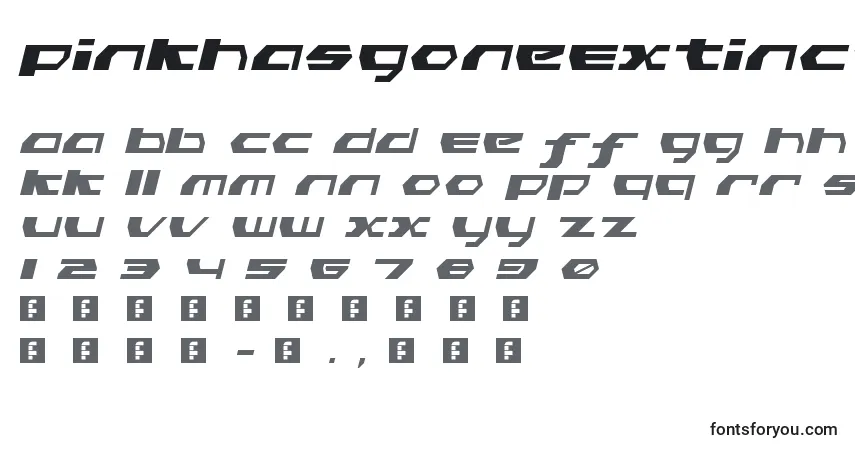 A fonte PinkHasGoneExtinctObliqueLdr – alfabeto, números, caracteres especiais
