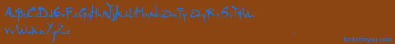 Mgs4Brush-Schriftart – Blaue Schriften auf braunem Hintergrund