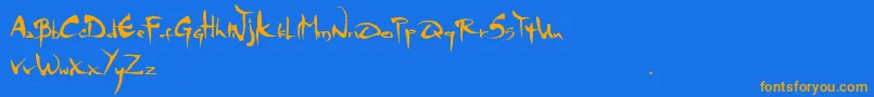 Mgs4Brush-Schriftart – Orangefarbene Schriften auf blauem Hintergrund