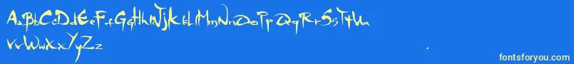 Mgs4Brush-Schriftart – Gelbe Schriften auf blauem Hintergrund