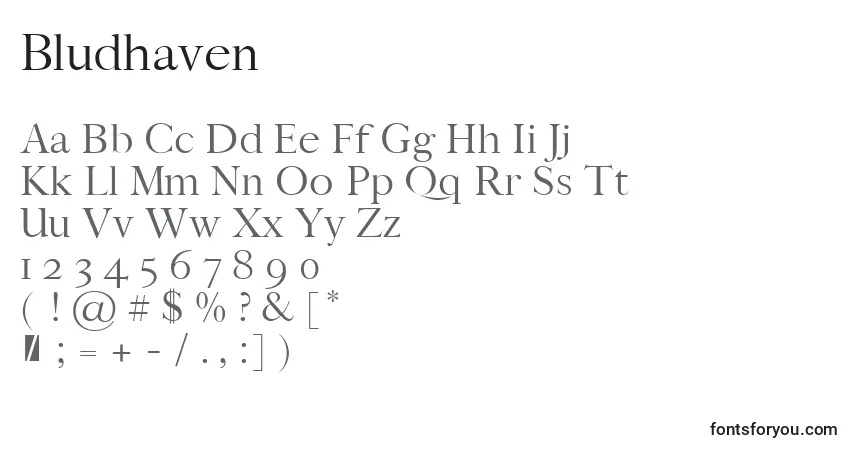 Шрифт Bludhaven – алфавит, цифры, специальные символы