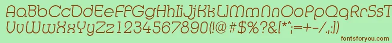 MexicoserialXlightItalic-fontti – ruskeat fontit vihreällä taustalla