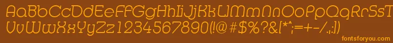 Weitere Informationen zur MexicoserialXlightItalic-Schriftart MexicoserialXlightItalic-Schriftart – Orangefarbene Schriften auf braunem Hintergrund