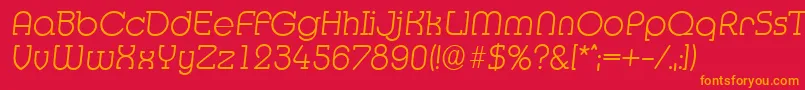 MexicoserialXlightItalic-Schriftart – Orangefarbene Schriften auf rotem Hintergrund