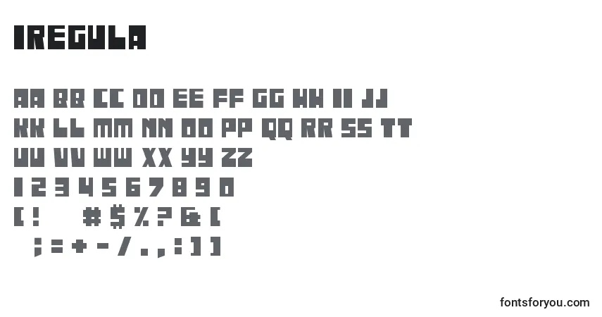 Schriftart Iregula – Alphabet, Zahlen, spezielle Symbole