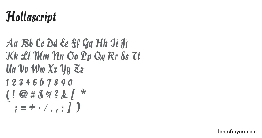 Czcionka Hollascript – alfabet, cyfry, specjalne znaki