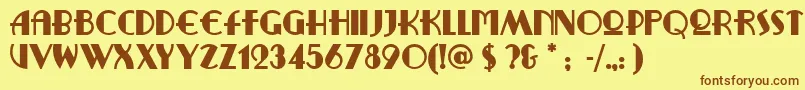 フォントPromenadDeco – 茶色の文字が黄色の背景にあります。