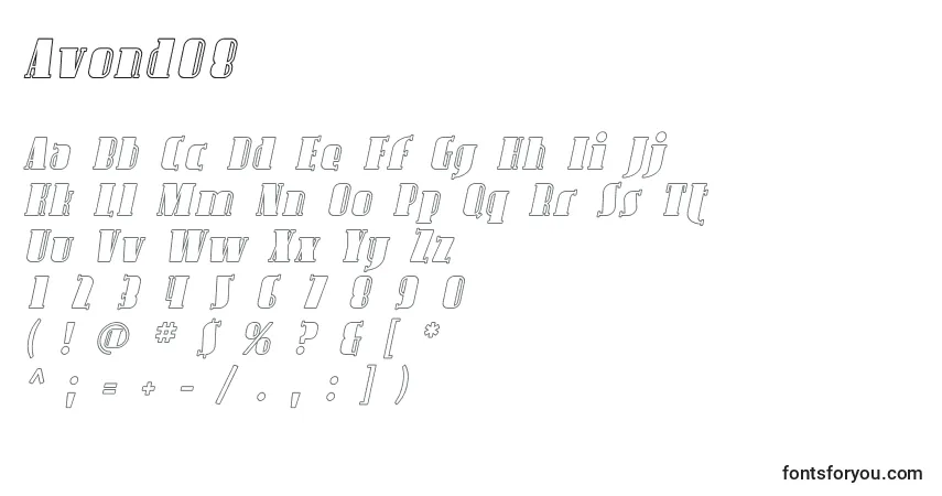 Czcionka Avond08 – alfabet, cyfry, specjalne znaki