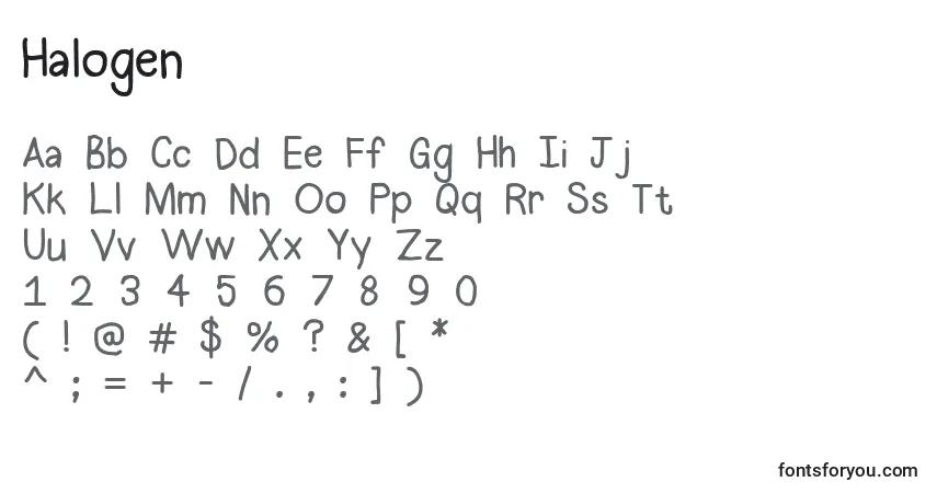 A fonte Halogen – alfabeto, números, caracteres especiais