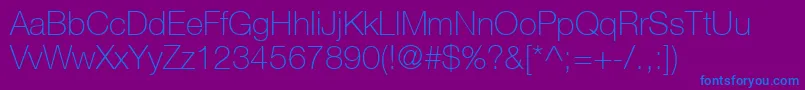 Fonte HelveticaNeueCe35Thin – fontes azuis em um fundo violeta