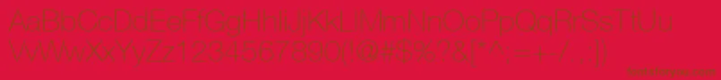 HelveticaNeueCe35Thin-Schriftart – Braune Schriften auf rotem Hintergrund