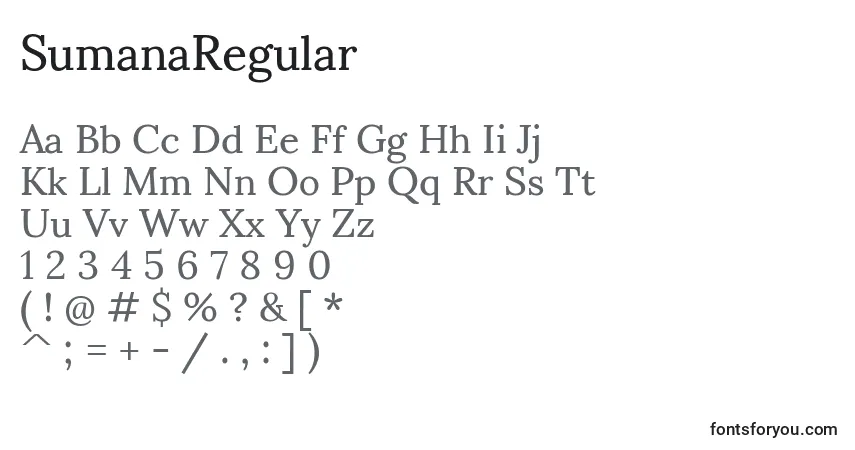 Schriftart SumanaRegular – Alphabet, Zahlen, spezielle Symbole