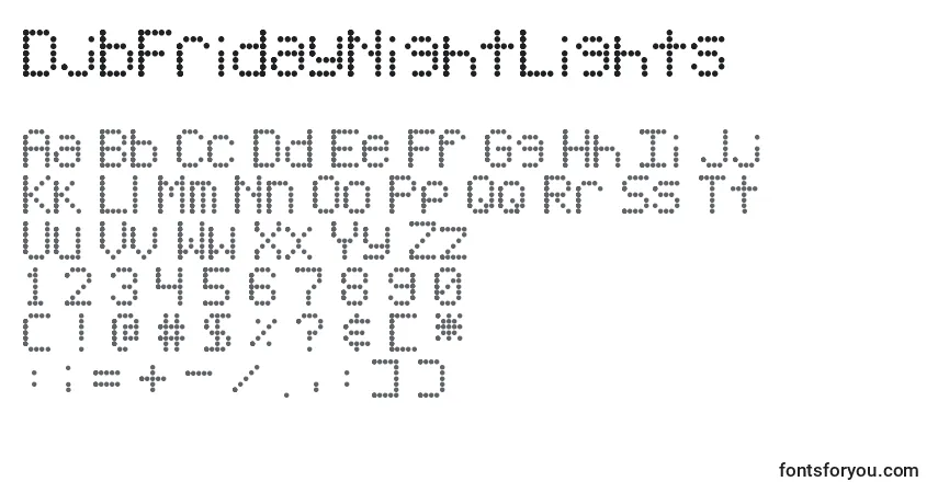 Шрифт DjbFridayNightLights – алфавит, цифры, специальные символы