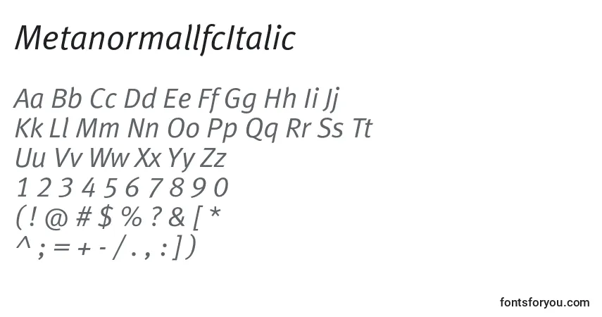 Fuente MetanormallfcItalic - alfabeto, números, caracteres especiales