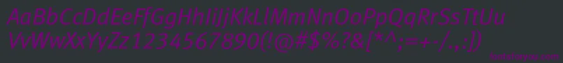 Weitere Informationen zur MetanormallfcItalic-Schriftart MetanormallfcItalic-Schriftart – Violette Schriften auf schwarzem Hintergrund