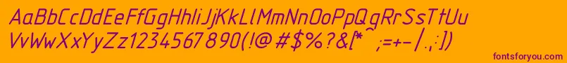 Gost2.30481TypeBItalic-fontti – violetit fontit oranssilla taustalla
