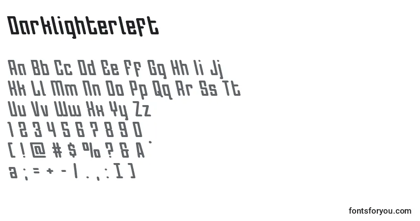 A fonte Darklighterleft – alfabeto, números, caracteres especiais