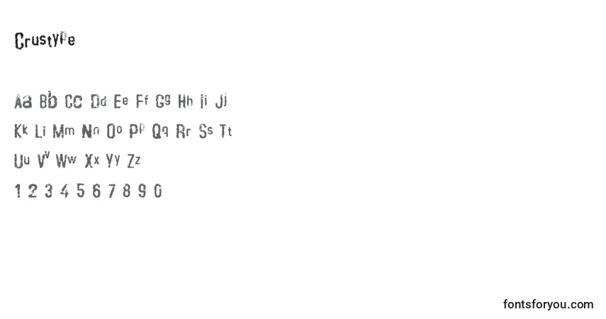 Czcionka Crustype – alfabet, cyfry, specjalne znaki
