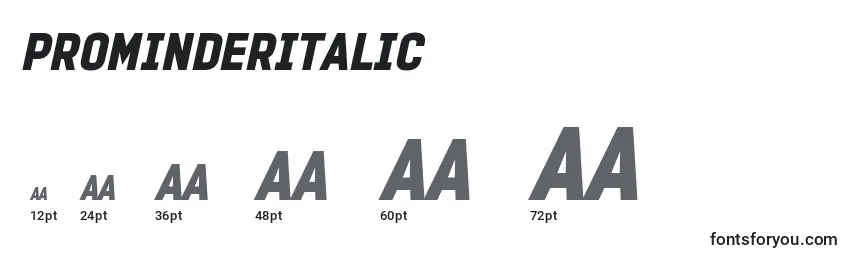 Размеры шрифта ProminderItalic