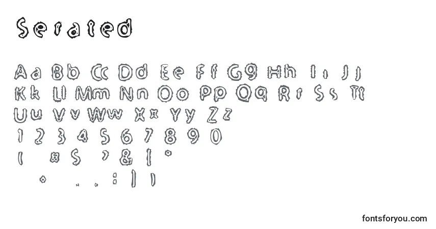 Czcionka Serated – alfabet, cyfry, specjalne znaki