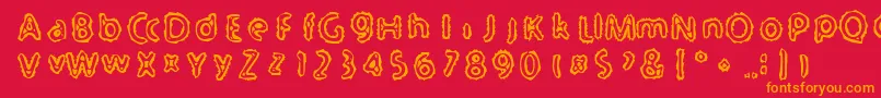 Serated-Schriftart – Orangefarbene Schriften auf rotem Hintergrund