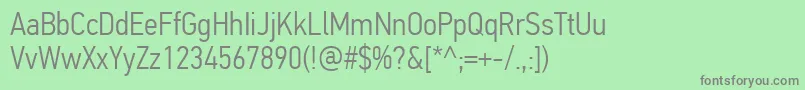 PfdintextcondproLight-fontti – harmaat kirjasimet vihreällä taustalla
