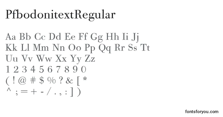 Czcionka PfbodonitextRegular – alfabet, cyfry, specjalne znaki