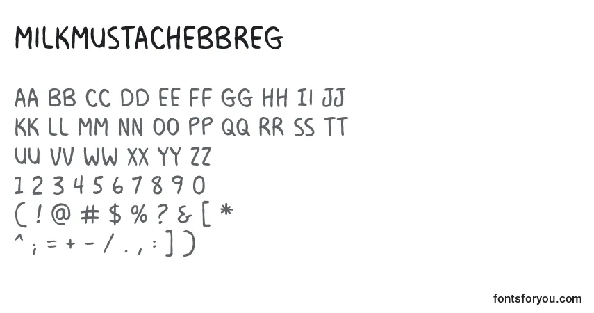 A fonte MilkmustachebbReg – alfabeto, números, caracteres especiais