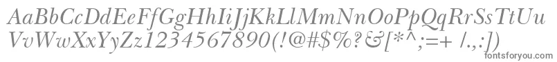 BaskervilleCyrillicInclined-fontti – harmaat kirjasimet valkoisella taustalla